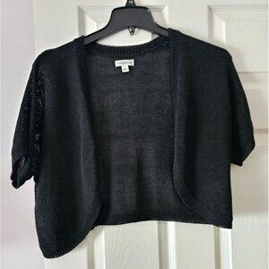 Croft & Barrow Black Open Front Cardigan Sweater Shrug SzL Lightweight Open Knit